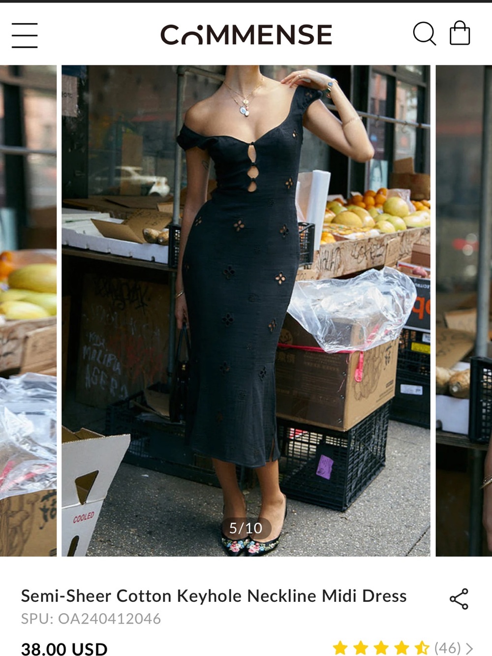 Commense Black Off-Shoulder Keyhole Midi Dress